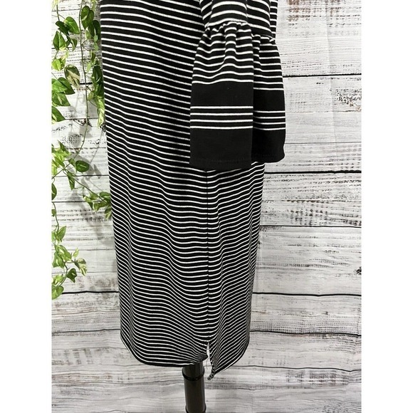 Max Studio Dress size Small Black White Striped Stretch Jersey Ruffle Sleeves - Picture 10 of 12